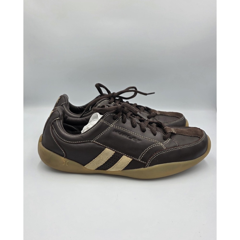 Hurley Men's Brown Leather 10 Lace Up Athletic Sneakers 030507 Casual Shoes Y2K
